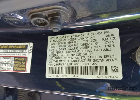 2018 Honda Cr-V Lx z USA, uszkodzony, nr VIN 2HKRW5H31JH415768